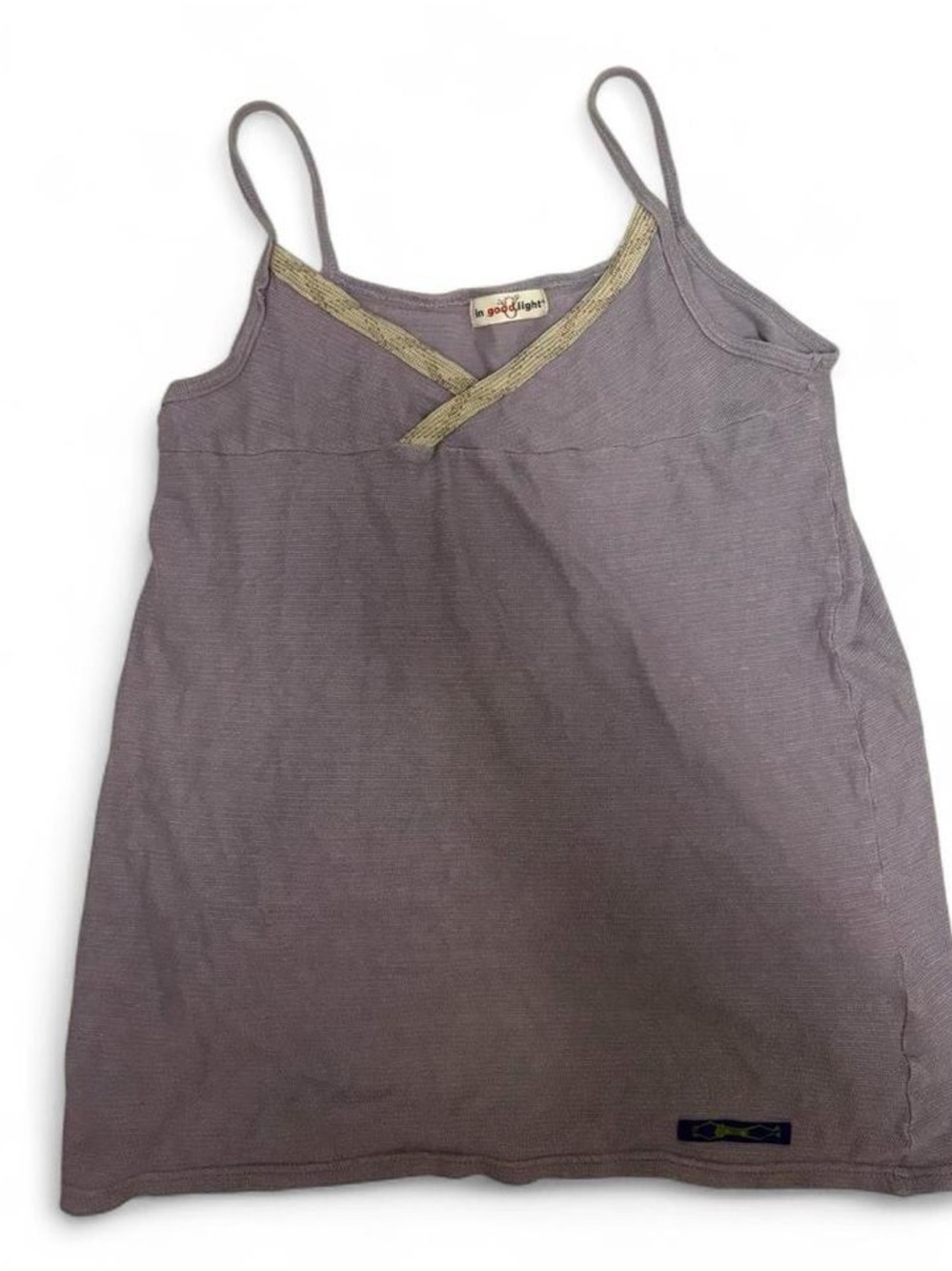 lavender spaghetti strap cami with gold trim